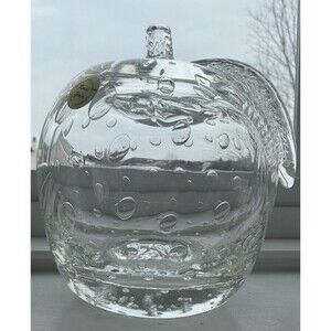 Rossi Glass Art Apple Paperweight Canada Artisan Mouth Blown Clear Bubbles 4”